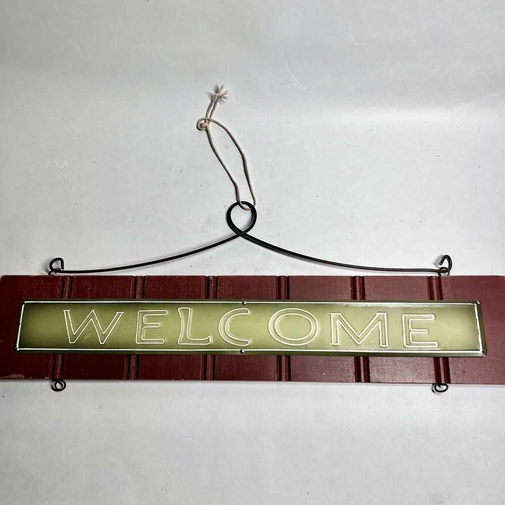 Kohls Welcome Sign Wooden Metal Board Wall Hanging Plaque Rustic Farmhouse 17.5"
